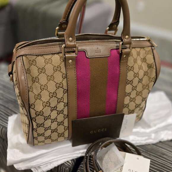 Gucci Monogram Vintage Web Medium Boston Purple Brown - Picture 2 of 16